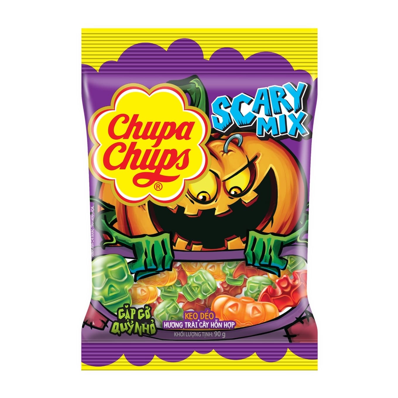 Kẹo dẻo hương trái cây Scary Mix Chupa Chups gói 90g (1 Gói)