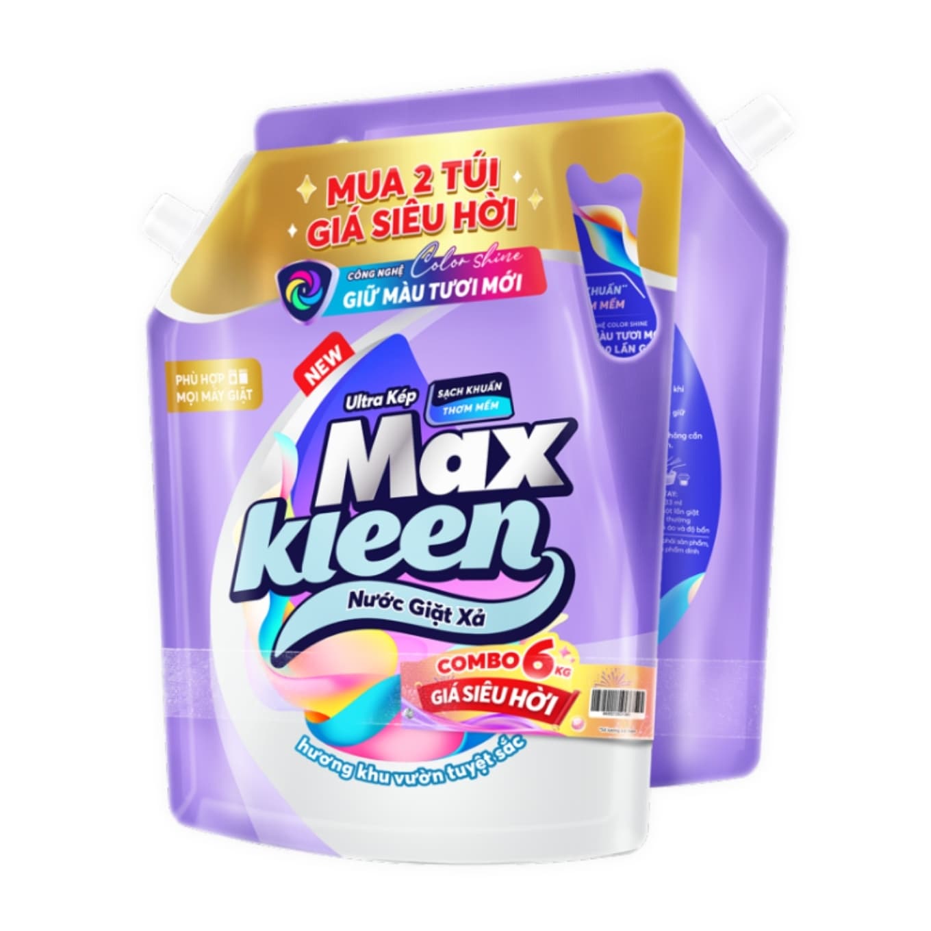 Combo 2 túi nước giặt xả giữ màu tươi mới Maxkleen 6kg (1 Combo)