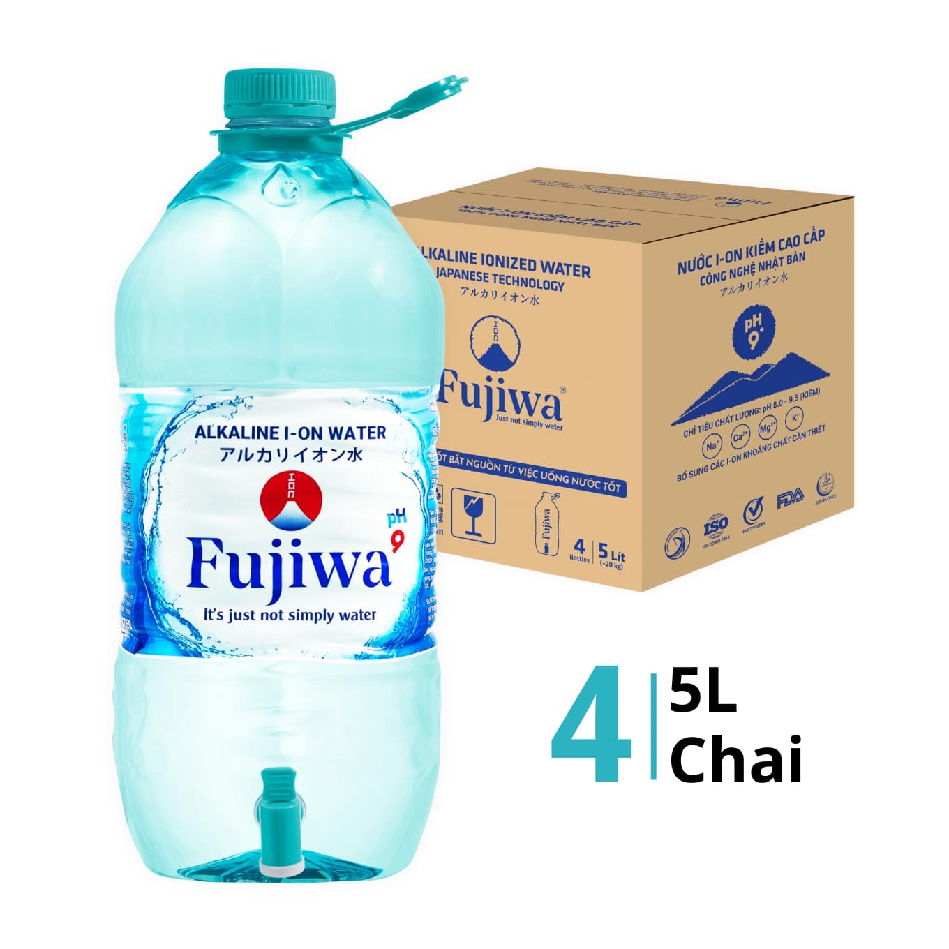 Thùng nước i-on kiềm Fujiwa chai 5L (4 Chai)
