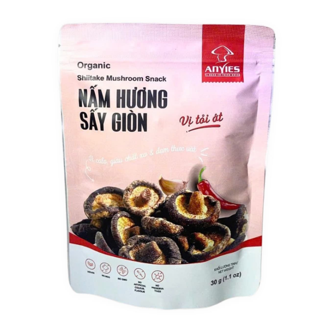 Nấm hương sấy giòn vị tỏi ớt Anvies gói 30g (1 Gói)