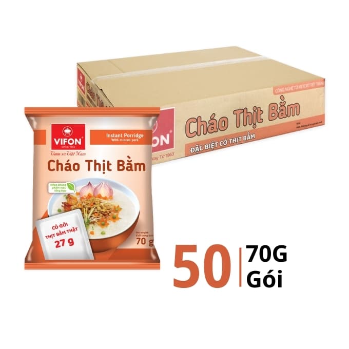 Thùng cháo thịt bằm có thịt thật Vifon gói 70g (50 Gói)
