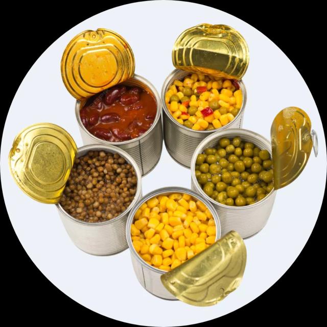 Rau, củ, đậu, olive đóng hộp