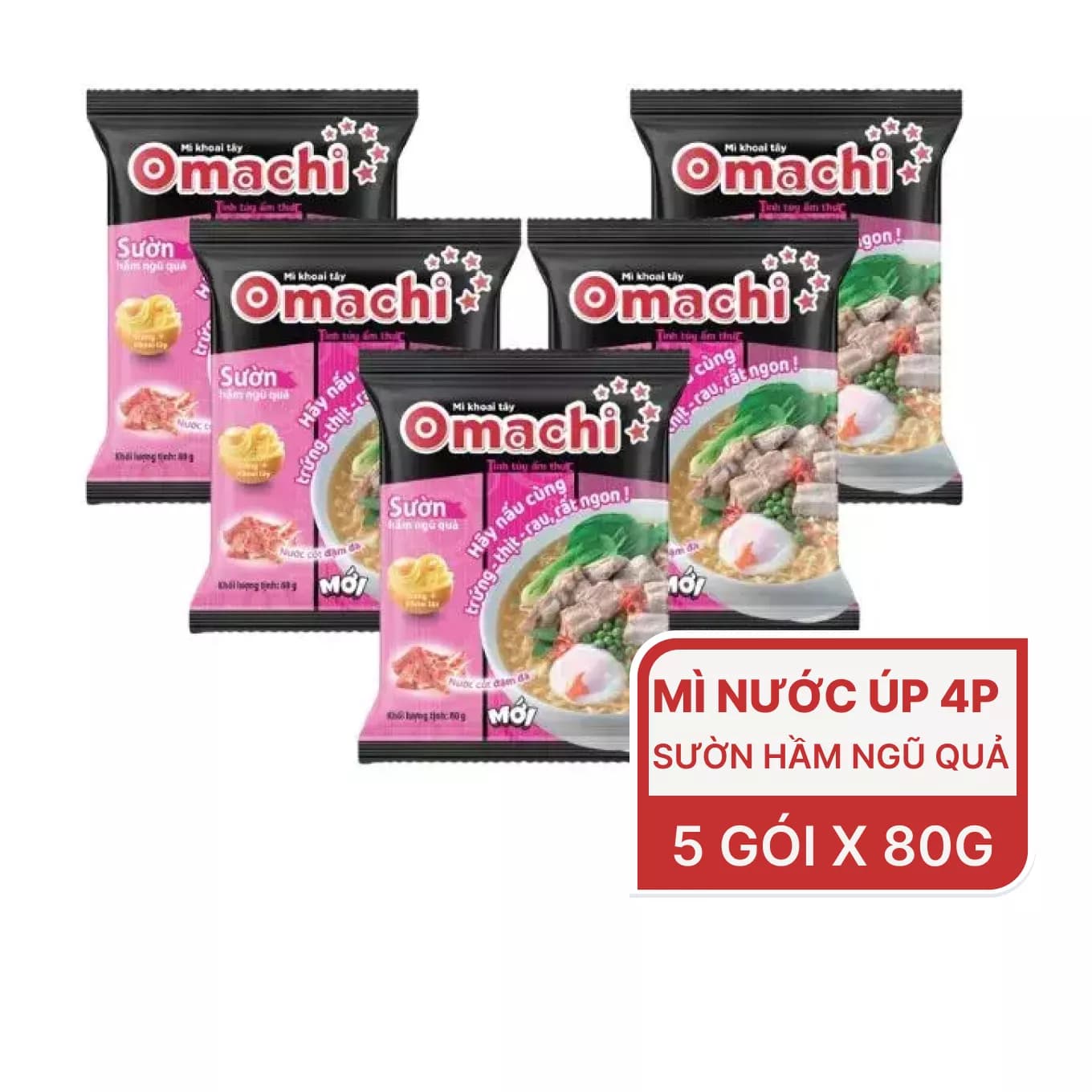 Combo 5 gói mì dinh dưỡng khoai tây sườn hầm ngũ quả Omachi gói 80g (5 Gói)