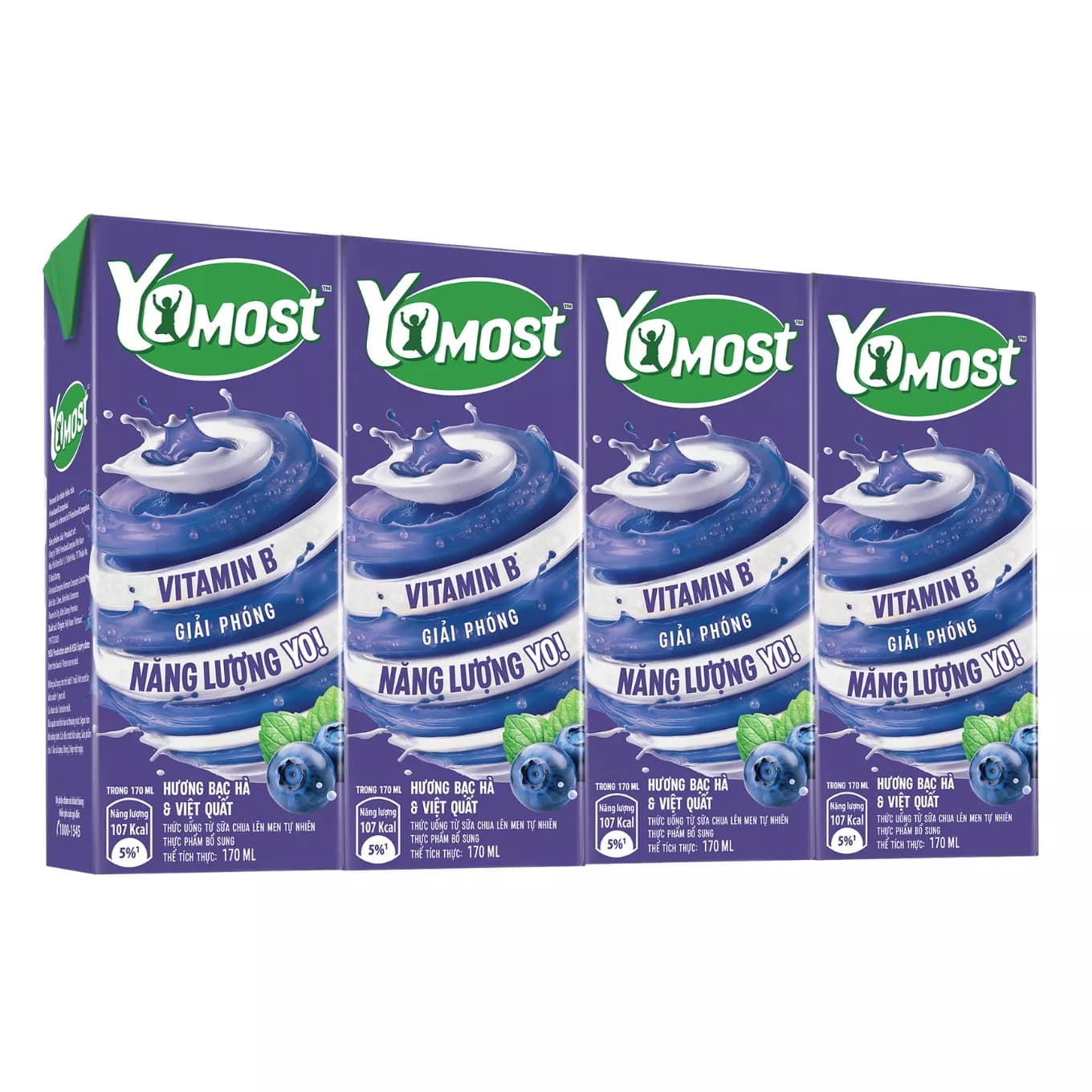 Lốc sữa chua uống bạc hà & việt quất Yomost hộp 170ml (4 Hộp)