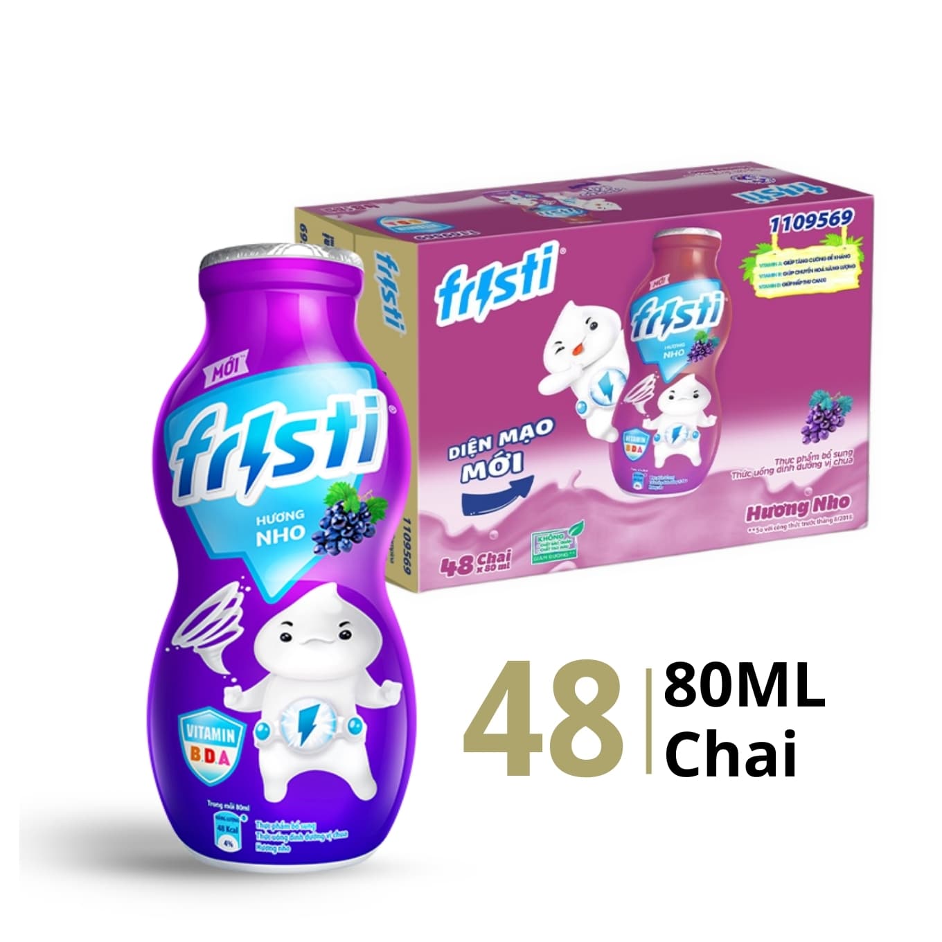 Thùng sữa tiệt trùng Fristi Lab nho Dutch Lady chai 80ml (48 Chai)