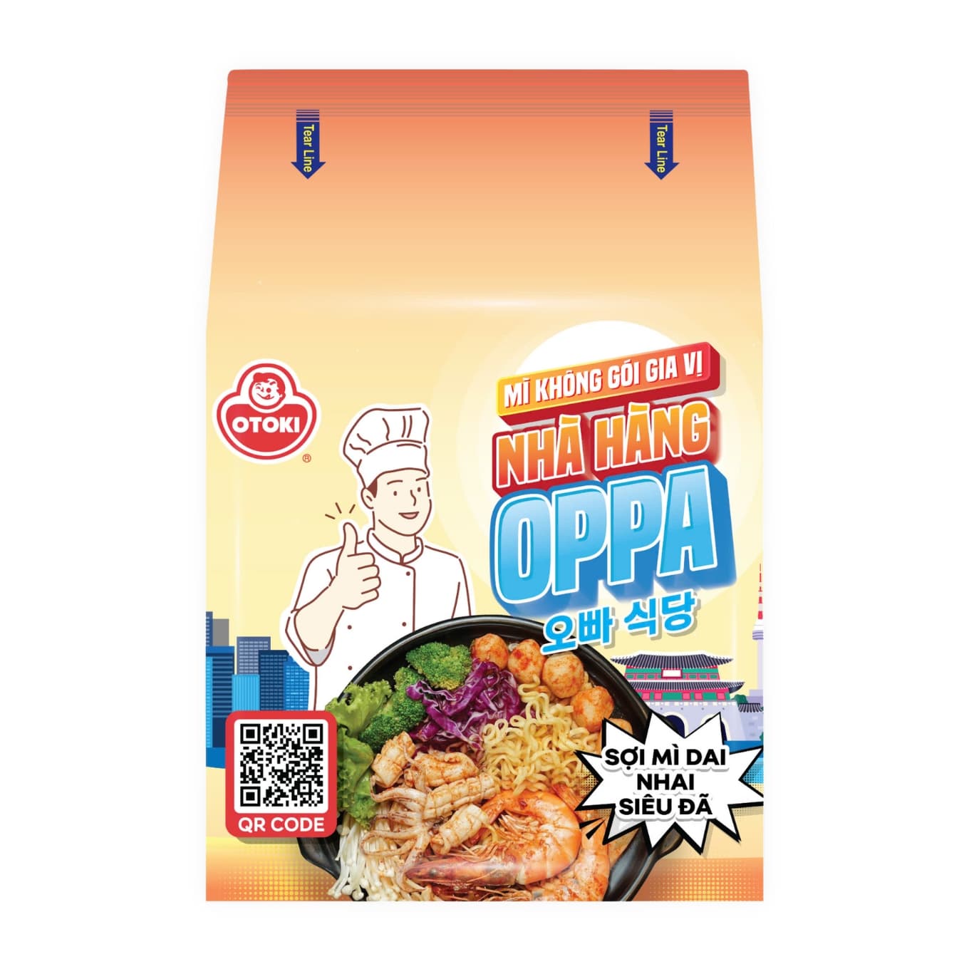 Lốc mì không gia vị nhà hàng Oppa Otoki gói 75g (14 Gói)