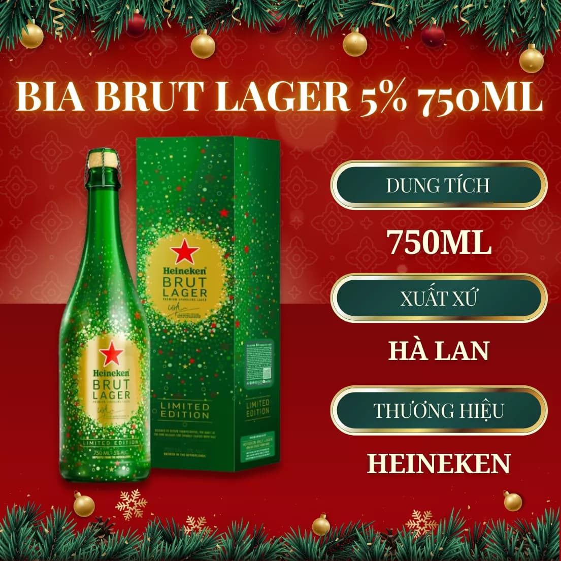 Bia Brut Lager 5% Heineken chai 750ml (1 Chai)